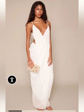 PrettyLittleThing Ivory V-Neck Draped Maxi Dress with Side Cutouts